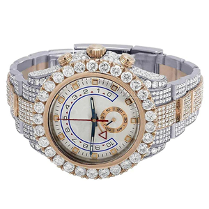 Montre pour homme de luxe à deux tons or et blanc, entièrement sertie de moissanite VVS, quartz analogique, acier, 41 mm, 3 ATM, résistante à l'eau, style hip-hop - Product Image 2
