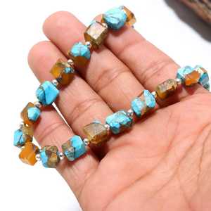 สร้อยคอประดับมุกโมฮาเวสีฟ้าทรงเหลี่ยม สร้อยคอทำมือประดับพลอยเทอร์ควอยซ์ เครื่องประดับอัญมณีสุดหรู สร้อยคอประจำเดือนธันวาคม - Product Image 3