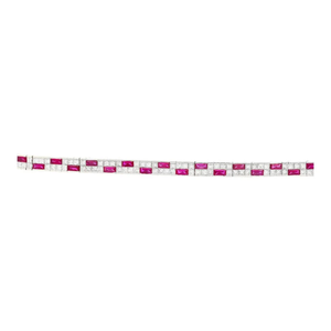 Pulsera Clásica de Cadena con Rubíes y Diamantes para Mujer, Diseño Geométrico, Engaste de Canal, Joyería de Aleación, Estilo Boda - Product Image 2
