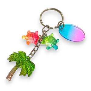 <b>Cute</b> Acryl Keychain With Turtle And Palm Tree Charms Oval Pendant Zinc Alloy Chain Fun Animal Pattern Souvenir Gift - Product Image 1