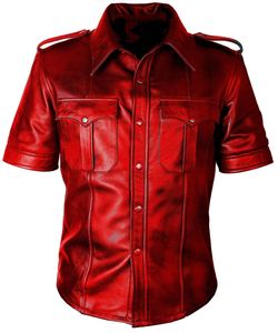 High Quality <b>Men's</b> <b>Shirts</b> Leather <b>Shirt</b> Custom Designer Streetwear Leather <b>Shirt</b> Casual Wear Lightweight Breathable Stand Collar - Product Image 4