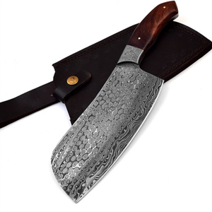Couteaux de cuisine polyvalents avec lame à motif Damas faite à la main et manche en bois confortable pour la préparation quotidienne des repas - Product Image 1
