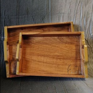 Bandejas de servir rústicas de madera ecológica con asa de latón, multifuncionales para decoración del hogar, bandeja de servir y almacenamiento al mejor precio. - Product Image 2