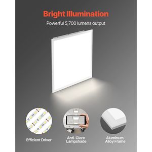 Panel de Luz LED Plano de 2x2 Pies, 5700 LM, Montaje Empotrado, Luminaria para Techo Suspendido, 3 Colores Seleccionables - Product Image 5