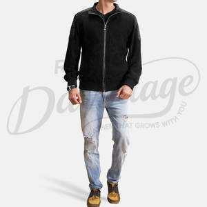 Chaqueta Bomber Negra para Hombre de Gamuza Genuina con Paneles de Cuero Acolchado en los Hombros y Ribete Acanalado - Product Image 4