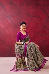 Latest Women Casual and Festival Wear Polyester <b>Viscose</b> Chanderi Cotton Saree with Printed With Zari Weaving Work for Women - Product Image 6