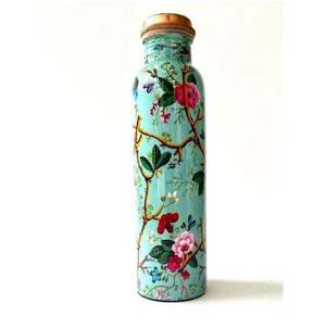 Botella de agua de cobre con diseño de rama de flor de cerezo, botella reutilizable con estampado azul cielo, decorativa, para viajes, oficina, cocina - Product Image 4