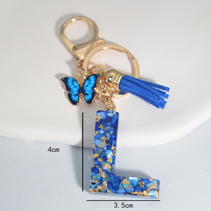 Wholesale Bestseller Royal Blue Butterfly Tassel Alphabet Keychain Drops Glue Resin <b>Initial</b> Letter Handcrafted High Quality - Product Image 6