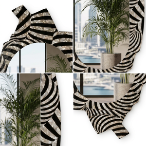 Wall <b>Mirror</b> Handmade Wholesale Custom OEM ODM Resin <b>Black</b> White Swirl Irregular Luxury Hanging <b>Mirror</b> DECORYUG - Product Image 3