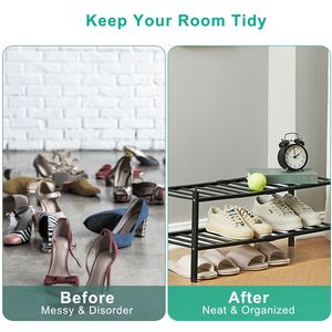 Scarpiera a 2 livelli in bambù, autoportante, piccola, impilabile, per ingresso, armadio, camera da letto, bagno, scaffale porta scarpe LI - Product Image 3