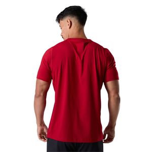 T-shirt de sport rouge pour homme en coton premium, col rond, entraînement, fitness, vêtements de sport décontractés - Product Image 6