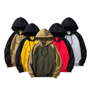 Sweat-shirt à capuche raglan jaune et noir pour homme, 100 % coton molletonné, coupe oversize, décontracté, pour l'automne, avec poche et logo imprimé, 280g - Product Image 1