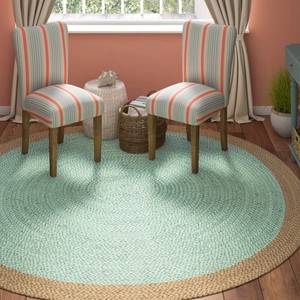 <b>Round</b> Bohemian Area <b>Rug</b> Teal Center Natural Jute Border Handcrafted Eco Friendly Flat Pile Living Room - Product Image 6