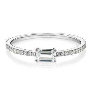0.39 CT Emerald Cut Lab Grown Diamond Engagement <b>Ring</b> Pave Band 14K Rose Gold <b>Thin</b> IGI Certified Rhodium Plated Minimalist - Product Image 3