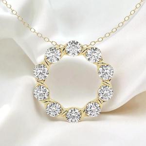 Collar de Diamantes Cultivados en Laboratorio Chapado en Oro de 14K para Mujer, Certificado por IGI, Corte Brillante Redondo, Colgante Clásico Circular, Joyería de Boda - Product Image 1