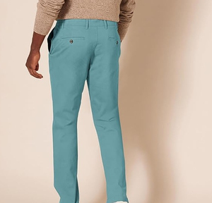 Pantalon chino pour homme, couleur turquoise, coupe droite, taille mi-haute, tissu tissé décontracté, fermeture boutonnée, poches latérales, style printemps - Product Image 2