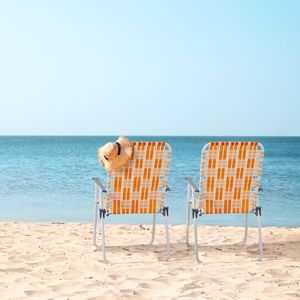 Sedie da campeggio pieghevoli con struttura a rete arancioni e bianche # # # # Portatile # # # # Per Esterni e Bordo Piscina - Product Image 2