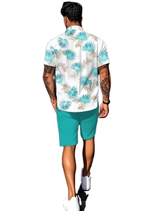 Men's Solid Casual Sport Cuban Collar Shirt Shorts Set Loose Fit Gym Wear 100% Cotton Satin Quick Dry Summer Fashion Fresh Base - Product Image 3