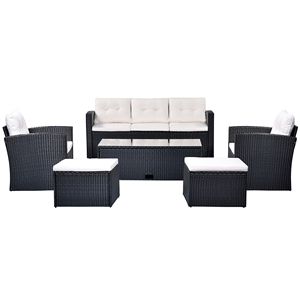 Set da 6 Pezzi in Rattan PE Intrecciato per Esterni, Resistente alle Intemperie, con Tavolino da Caffè, Divani e Pouf in Vimini - Product Image 6
