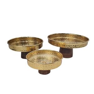 Support à gâteau en métal martelé de luxe à 3 niveaux avec finition dorée, présentoir à desserts et fruits pour mariage et fête d'anniversaire - Product Image 4
