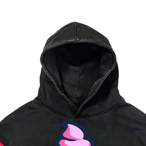 Custom <b>Black</b> Oversized <b>Hoodie</b> With Red Paw Print Applique Design Regular Sleeve Unisex Casual Streetwear Autumn Wear - Product Image 4