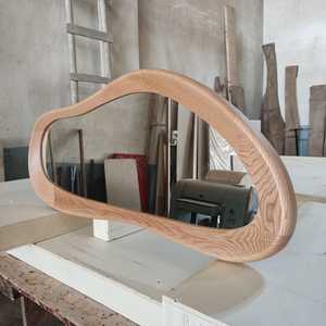 Modern Organic <b>Wave</b> Solid Wood Wall <b>Mirror</b> Horizontal Fluid Asymmetric Timber Frame Accent <b>Mirror</b> Luxury Living Room Decor Piece - Product Image 3