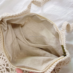 Bolso de ganchillo hecho a mano de alta calidad para mujer, bolso cruzado de verano Retro de lujo, bolso de mano indio de gran tamaño con cierre de cremallera, forro de tela - Product Image 4