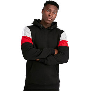 Sudadera con capucha para hombre, color negro, con bloques de color en contraste en las mangas, estilo casual, con bolsillo canguro. - Product Image 1