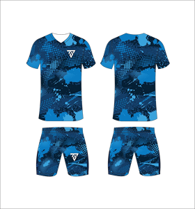 Custom Sublimated Blue Geometric <b>Soccer</b> Jersey Set Men V-Neck Short Sleeve Moisture Wicking Athletic Fit All Seasons - Product Image 5