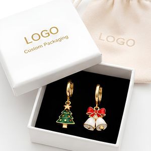Boucles d'oreilles de Noël pour femmes, breloques en émail en forme d'arbre, acier inoxydable plaqué or 18 carats PVD, vente en gros personnalisée - Product Image 3
