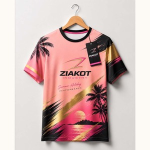 Camiseta Deportiva Ziakot al por Mayor, Personalizada, en Azul Claro, Rosa y Negro - Product Image 1