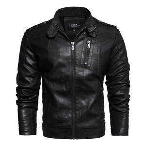 Vestes en cuir d'hiver pour hommes de haute qualité, style bomber, col rabattu, en cuir d'agneau noir, Everex, prix raisonnable, vente en gros - Product Image 6