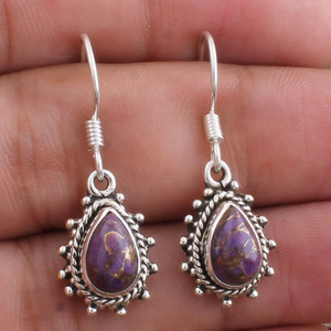 Pendientes de cobre púrpura natural, pendientes colgantes martillados, joyería boho hecha a mano para mujer, regalo de 7.º aniversario, venta al por mayor - Product Image 2