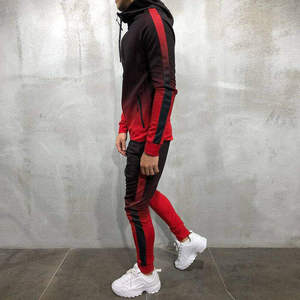 Survêtement à capuche pour homme, dégradé rouge et noir, manches longues, style sportif, vêtements d'automne avec poches latérales, coupe ajustée, fermeture éclair - Product Image 2