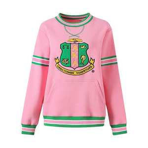 Sudadera Unisex AKA Pink Stripe Chenille Crest con Letras Griegas Bordadas, Ajuste Cómodo, Ropa Casual Premium - Product Image 2