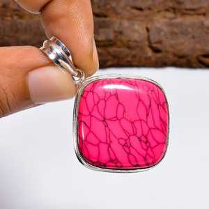 Colgante de piedra preciosa rosa turquesa en forma de cojín, plata de ley 925, hecho a mano, joyería bohemia, regalo para ella - Product Image 6