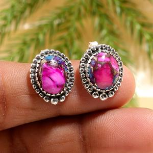 Classic <b>Fine</b> <b>Stud</b> <b>Earrings</b> Pink Oyster Turquoise Gemstone for Women's Engagement Anniversary Jewelry At Best Price - Product Image 2