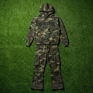 Men <b>Camouflage</b> Hoodie <b>Tracksuit</b> Rhinestone Embroidery Custom Streetwear Sportswear Matching Set OEM ODM Premium Fit - Product Image 3