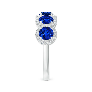 2026 New Arrival 14K Solid Gold Five-Stone Natural Blue Sapphire & Diamond Half Eternity Halo Ring <b>Top</b> Quality Wedding Ring RTS - Product Image 5