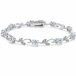 Pulsera Floral Plateada de Lujo para Mujer, Cadena de Eslabones con Hojas de Diamantes de Corte Ovalado, Elegante Joyería Nupcial de Moissanita - Product Image 1