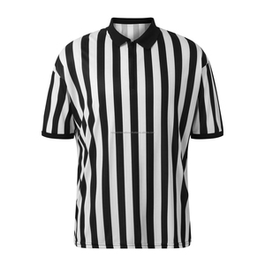 Maillot d'arbitre officiel personnalisé pour homme, noir et blanc rayé, avec fermeture éclair, uniforme pour le football, le basketball, le soccer, 100% polyester - Product Image 3