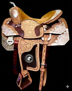 Silla de montar occidental de cuero genuino de alta calidad y personalizable para competición y entrenamiento, fabricada en India. - Product Image 1