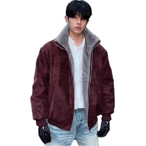 Wholesale <b>Men's</b> Sherpa Lined <b>Suede</b> <b>Jacket</b> Plush Stand Collar Warm Loose Fit Full Zip American Winter Style - Product Image 2