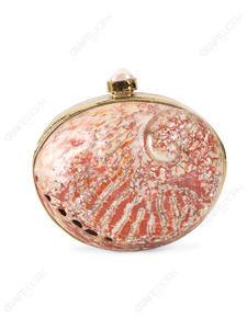Pochette ronde en coquille d'ormeau rouge naturel avec cadre doré, sac de soirée marin de luxe, sac à main de déclaration pour resort, export OEM - Product Image 4