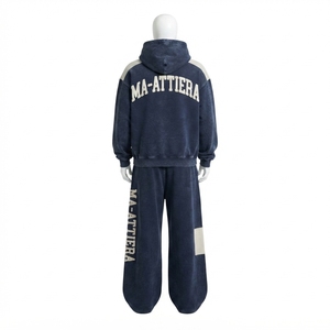 Conjunto de chándal de dos piezas para hombre: sudadera con capucha vintage con cremallera y pantalones de chándal de pierna ancha, venta al por mayor personalizada - Product Image 4