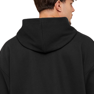 Sudadera con capucha negra para hombre con cremallera, mangas en contraste gris, forro polar premium, corte relajado, estilo casual urbano. - Product Image 5