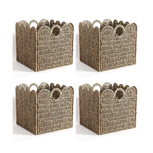 Panier de rangement pliable en jonc de mer rustique et festonné pour étagères, fabriqué au Vietnam (vente en gros) - Product Image 1