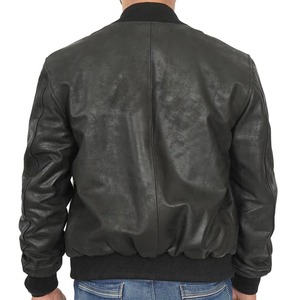 เสื้อแจ็คเก็ตบอมเบอร์หนังสีดำสำหรับผู้ชาย - Product Image 2