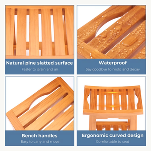 Sgabello da Doccia in Teak da 14 Pollici, Antiscivolo e Regolabile, per Bagni Piccoli e Vasche Esterne, Attrezzatura di Sicurezza per Anziani - Product Image 4