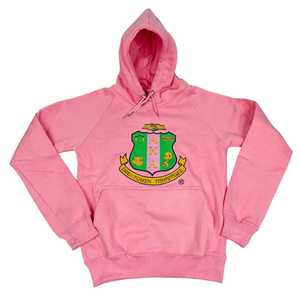 AKA เสื้อฮู้ดสีชมพูพรีเมี่ยมสำหรับผู้หญิง ปักลายตัวอักษรกรีก เสื้อพูลโอเวอร์ผ้าฟลีซเนื้อนุ่ม สวมใส่สบาย มีสไตล์ - Product Image 1